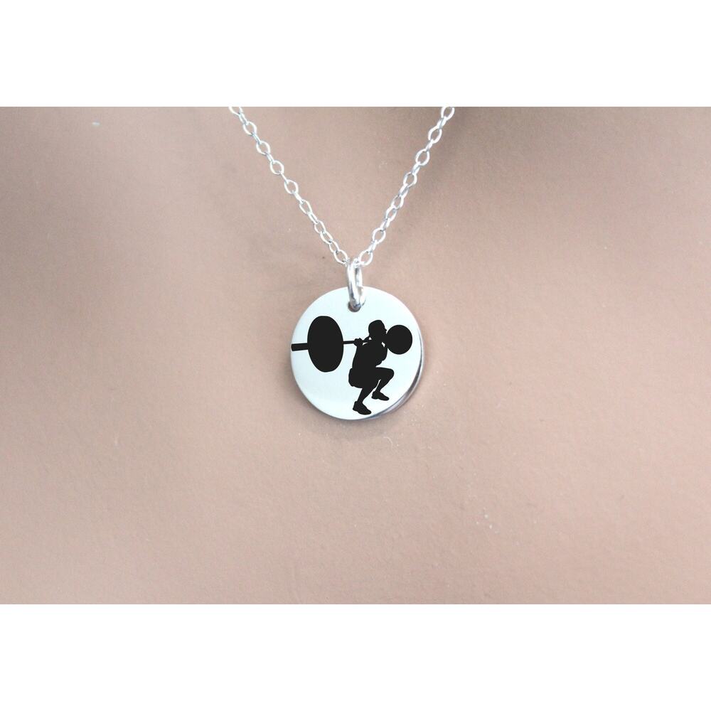 Sterling Silver Custom Engraved Power Lifter Charm Necklace
